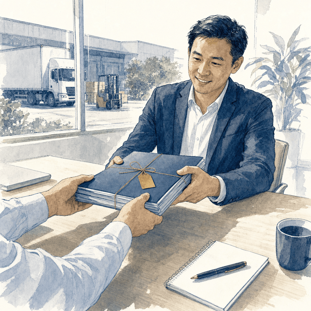 Hand-drawn article illustration with clean deal materials and buyer review notes
