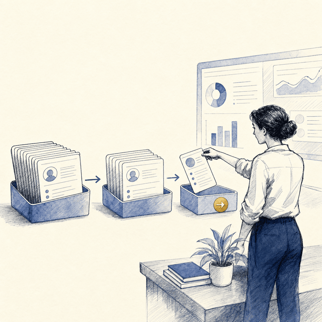 Hand-drawn paid demand system connecting audience targeting to qualified lead cards