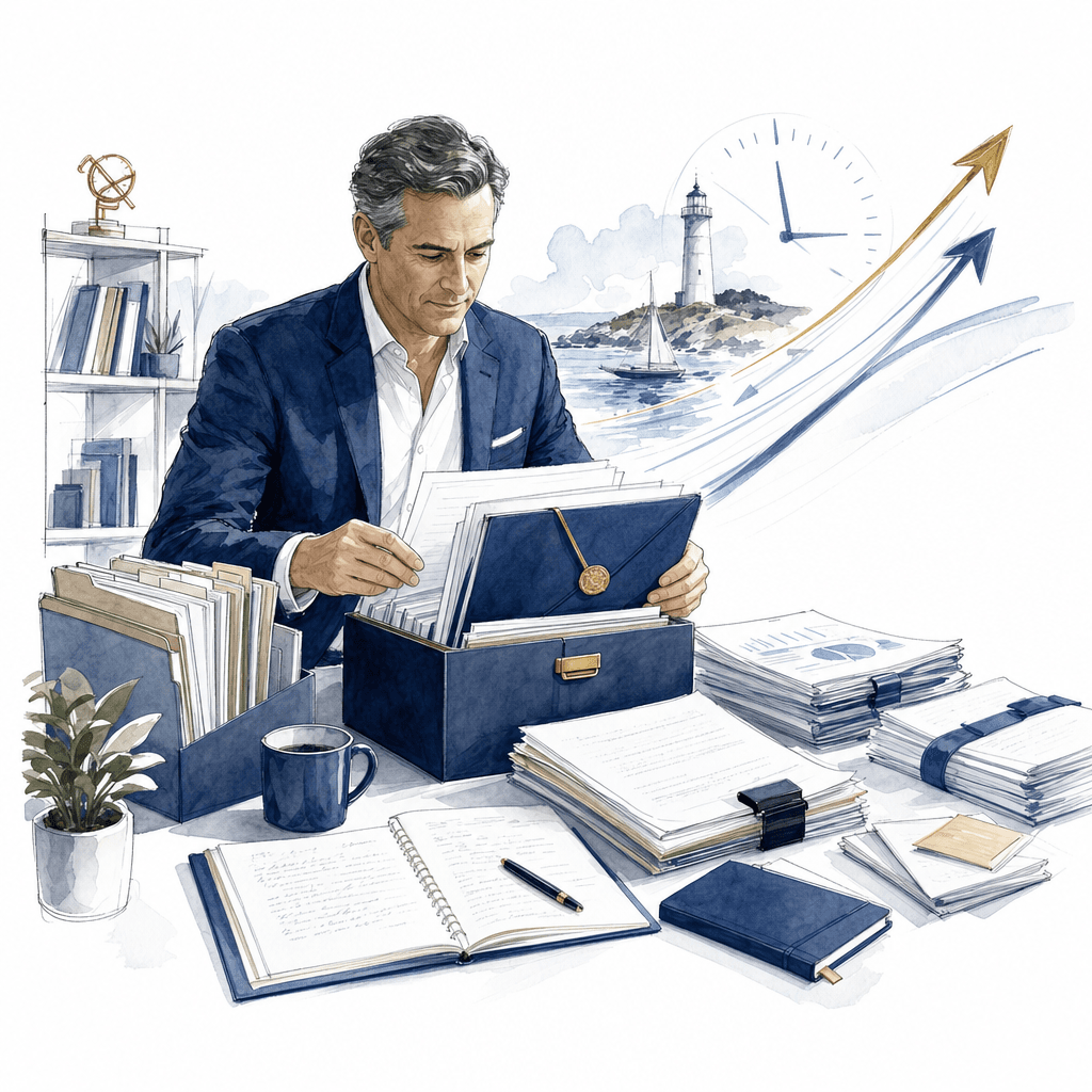 Hand-drawn sale preparation files and readiness notes