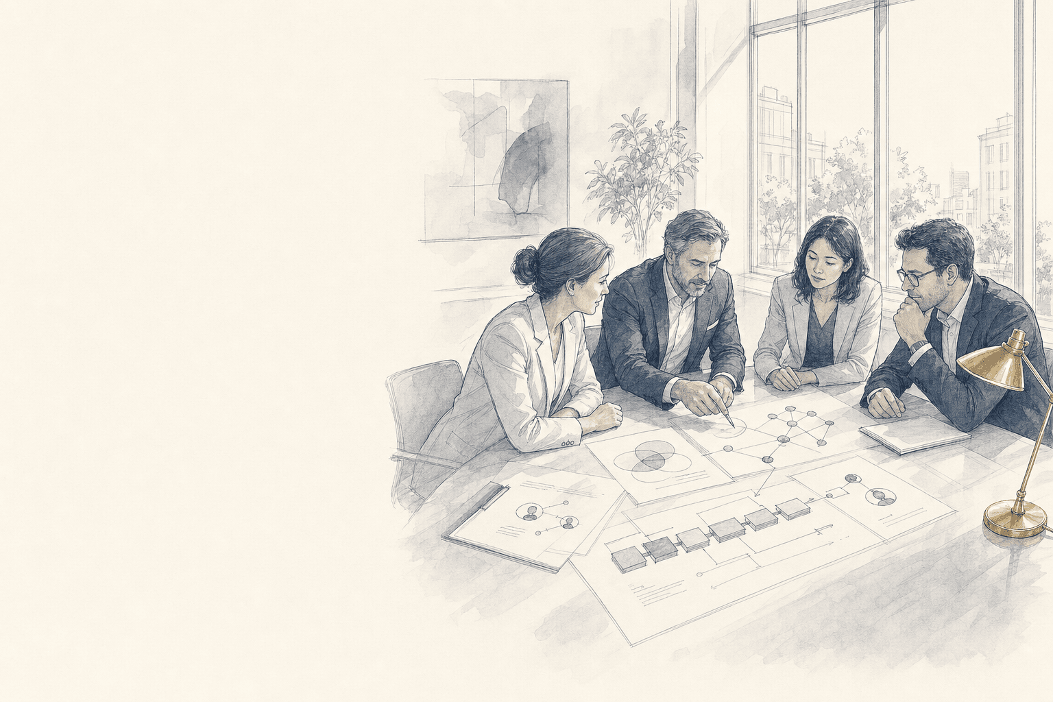 Hand-drawn business services sector illustration