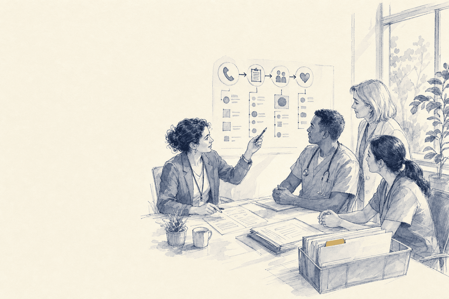 Hand-drawn healthcare services sector illustration