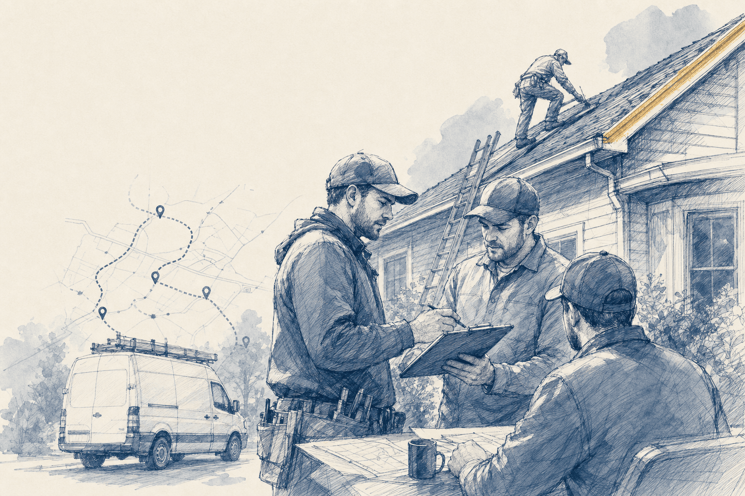 Hand-drawn home services and trades sector illustration