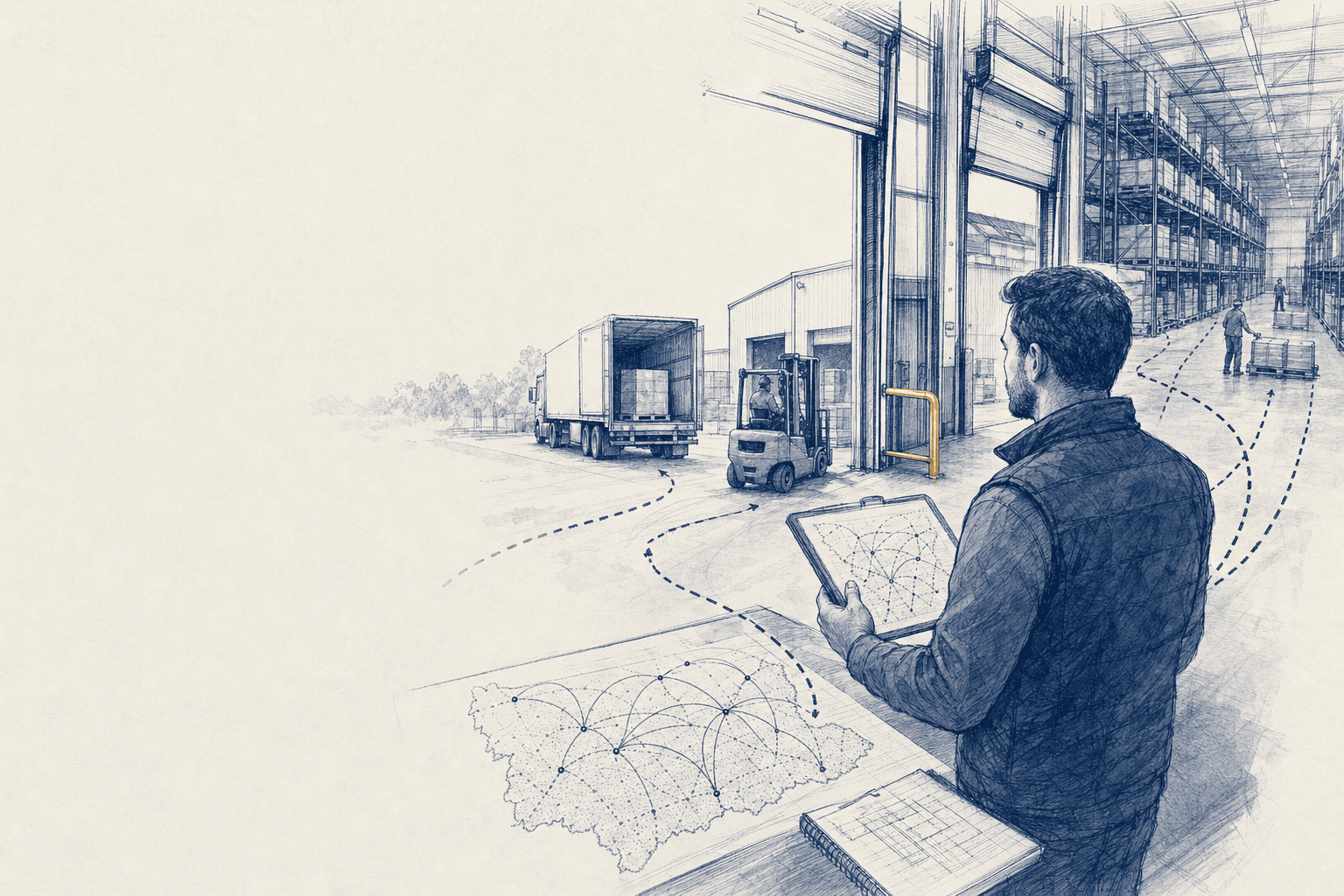 Hand-drawn distribution and logistics sector illustration