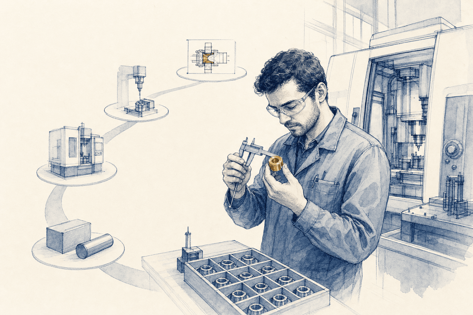 Hand-drawn niche manufacturing sector illustration