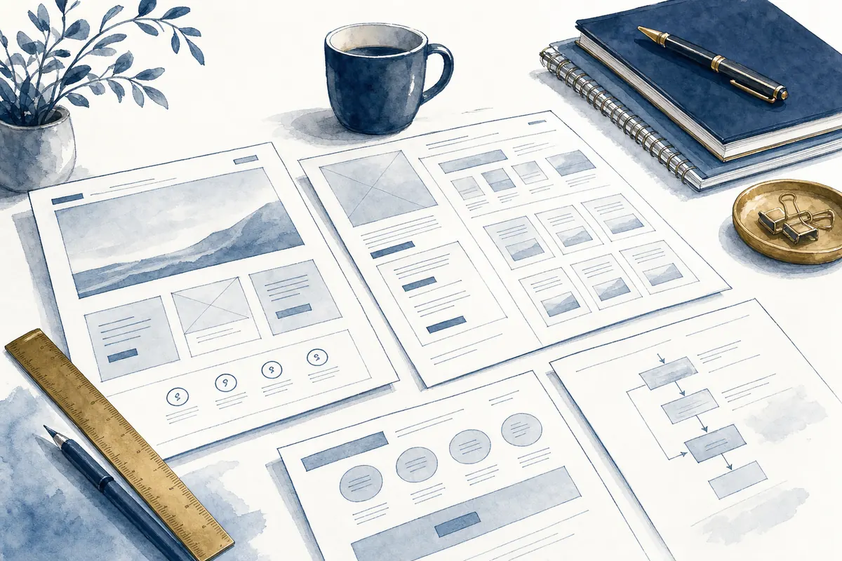 Hand-drawn illustration of an investor website and credibility system
