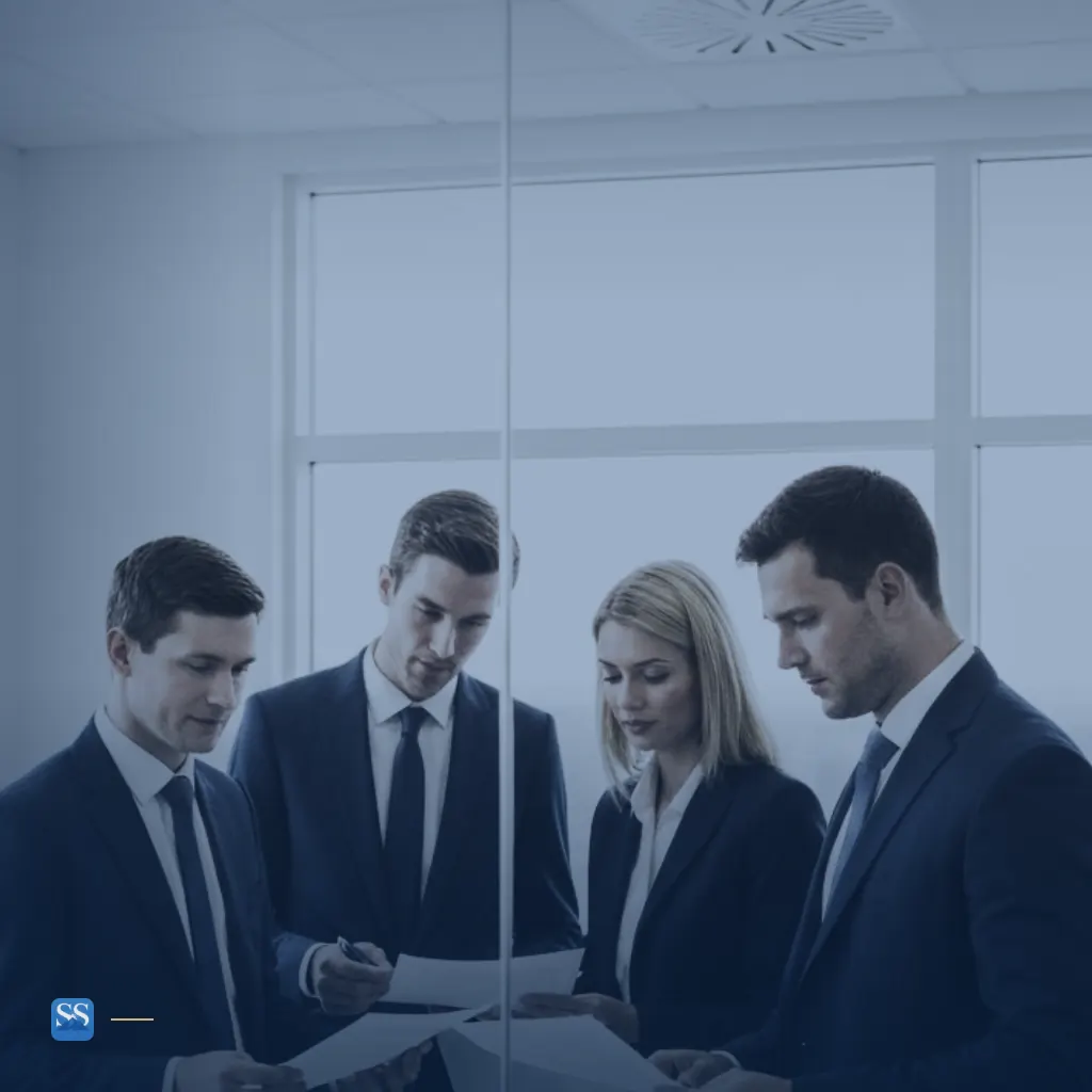 Private equity investors reviewing a target list and company research around a meeting table